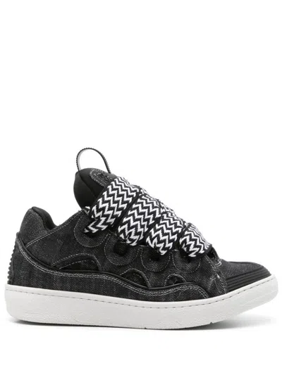 Shop Lanvin Cotton Curb Sneakers With White And Black Laces