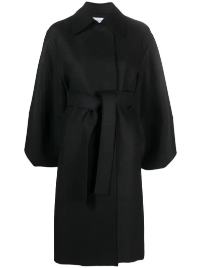 Shop Harris Wharf London Long Wool Coat With Belt In Black