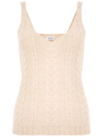 Shop Kangra "knitted Wool Top In Beige