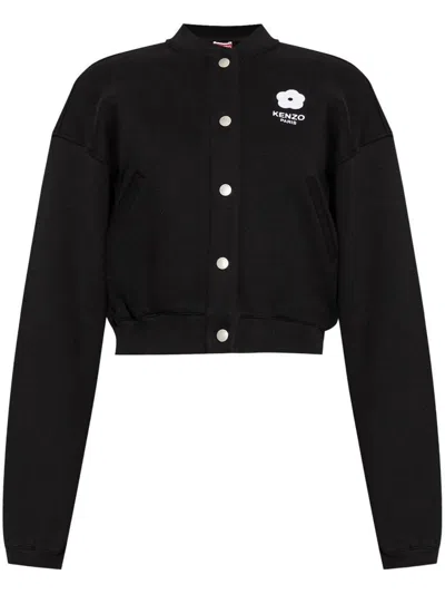 Shop Kenzo Flower Print Cotton Bomber Jacket In Black