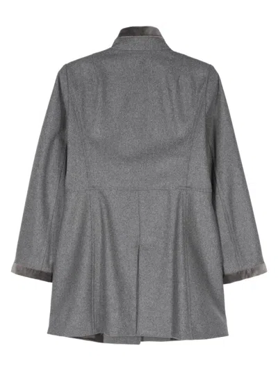 Fay Long Wool Coat With High Collar In Grey