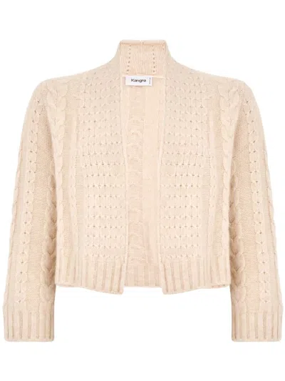 Shop Kangra Cropped Perforated Wool Cardigan In Beige