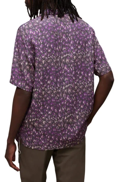 Allsaints Ikuma Leopard Print Relaxed Fit Shirt In Jet Black