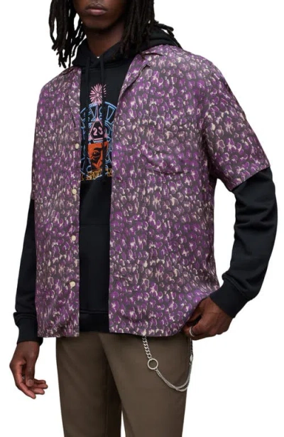 Allsaints Ikuma Leopard Print Relaxed Fit Shirt In Jet Black