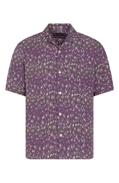 Allsaints Ikuma Leopard Print Relaxed Fit Shirt In Jet Black