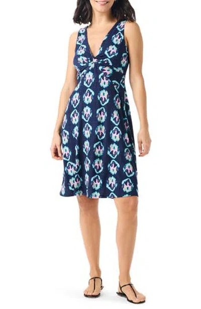 Nic + Zoe Ocean Batik Twist Front Jersey Dress In Indigo Multi