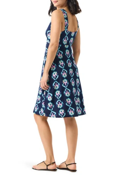 Nic + Zoe Ocean Batik Twist Front Jersey Dress In Indigo Multi