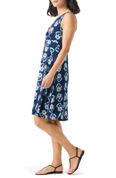 Nic + Zoe Ocean Batik Twist Front Jersey Dress In Indigo Multi