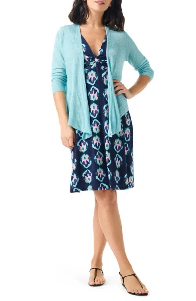 Nic + Zoe Ocean Batik Twist Front Jersey Dress In Indigo Multi