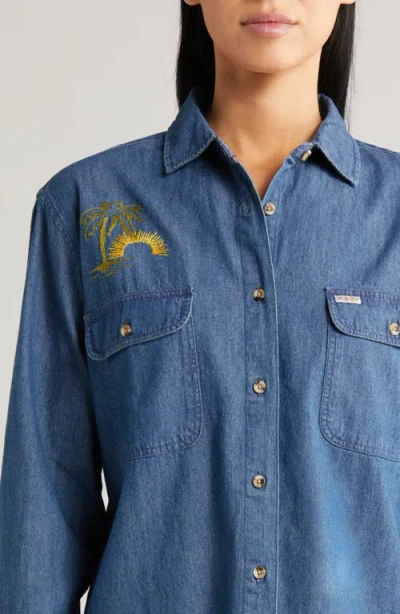 Brixton Bowery Denim Boyfriend Shirt In Indigo Rinse