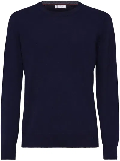 Brunello Cucinelli Cashmere Crew-neck Sweater In Blue