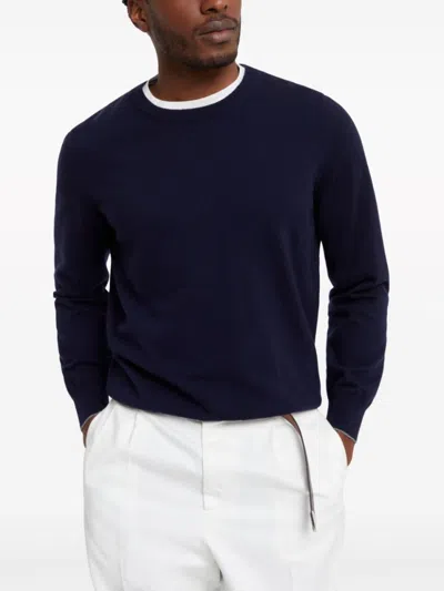 Brunello Cucinelli Cashmere Crew-neck Sweater In Blue