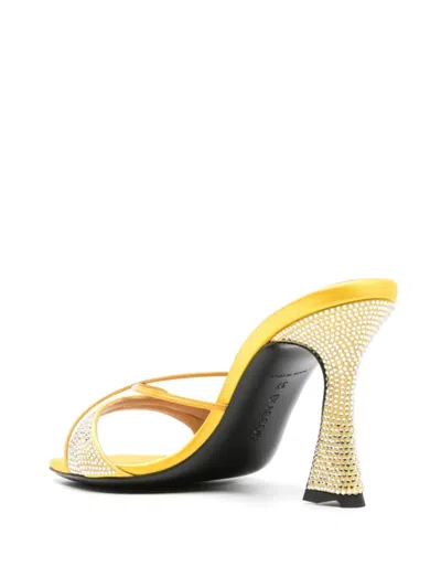 D’accori Yellow Slip-on Sandals With All-over Rhinestone In Yellow