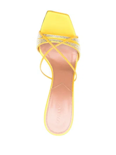 D’accori Yellow Slip-on Sandals With All-over Rhinestone In Yellow