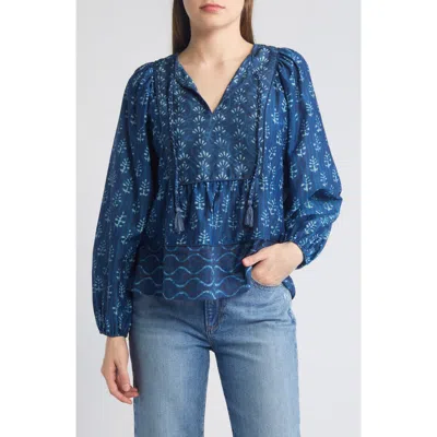 Faherty Solstice Tie Neck Cotton & Silk Top In Sunburst Mix