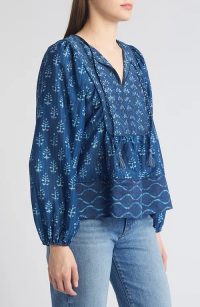 Faherty Solstice Tie Neck Cotton & Silk Top In Sunburst Mix