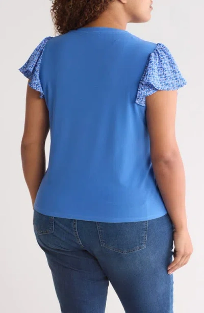 Cece Women's Mixed-media Flutter-sleeve Knit Top In Tropic Night Blue
