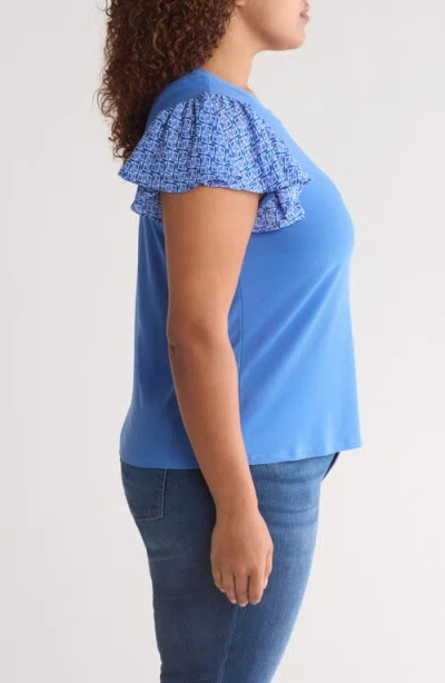 Cece Women's Mixed-media Flutter-sleeve Knit Top In Tropic Night Blue