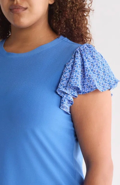 Cece Women's Mixed-media Flutter-sleeve Knit Top In Tropic Night Blue