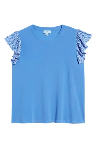 Cece Women's Mixed-media Flutter-sleeve Knit Top In Tropic Night Blue