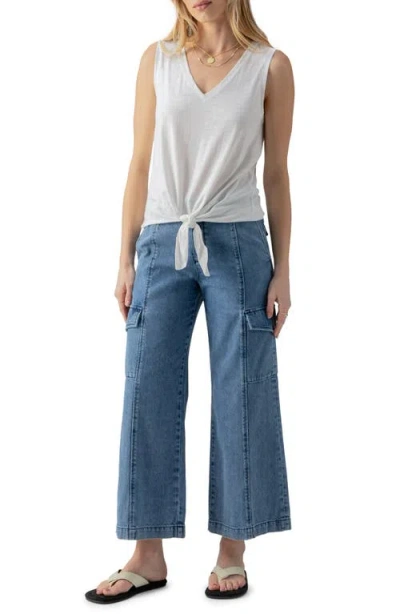Sanctuary V-neck Tie Hem Slub Tank In White