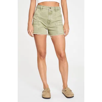 Daze Knockout High Waist Cargo Denim Cutoff Shorts In Matcha In Matcha