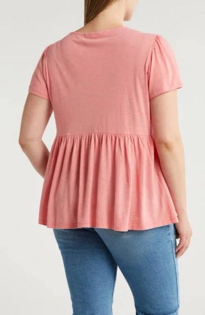 Lucky Brand Crochet Yoke Babydoll Top In Peach Blossom