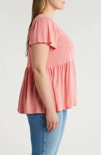 Lucky Brand Crochet Yoke Babydoll Top In Peach Blossom