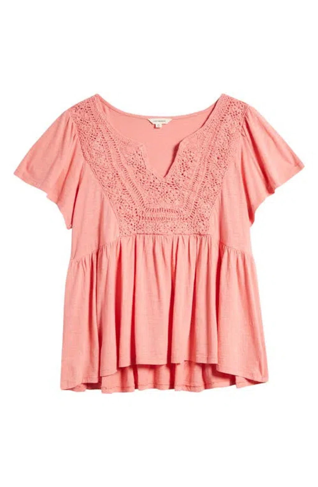 ラッキーブランド Lucky Brand Crochet Yoke Babydoll Top レディース シャツ トップス Peach Blossom Lucky Brand Crochet Yoke Babydoll Top In Peach Blossom