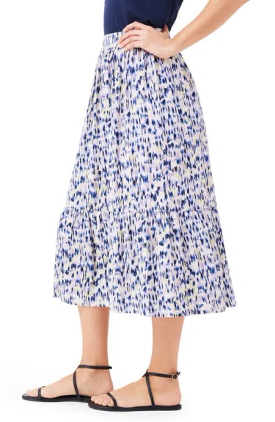 Nzt By Nic+zoe Abstract Ikat Tiered Midi Skirt In Indigo Multi