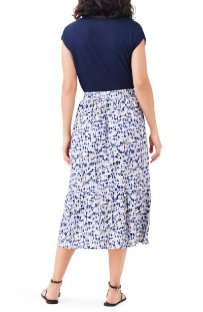 Nzt By Nic+zoe Abstract Ikat Tiered Midi Skirt In Indigo Multi