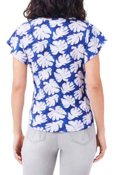 Nzt By Nic+zoe Shadow Palm Flutter Sleeve T-shirt In Blue Multis