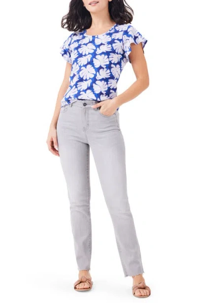 Nzt By Nic+zoe Shadow Palm Flutter Sleeve T-shirt In Blue Multis