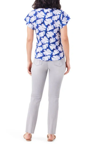 Nzt By Nic+zoe Shadow Palm Flutter Sleeve T-shirt In Blue Multis