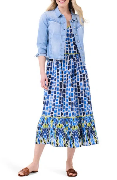 Nic + Zoe Brushstroke Blues Cotton Sundress In Blue Multi