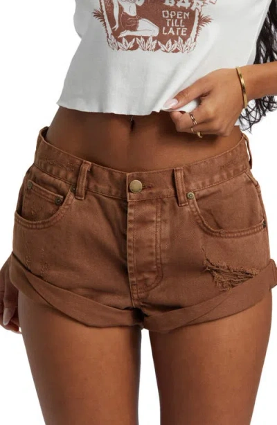 Billabong Get Low Ripped Rolled Cuff Denim Shorts In Toasted Coconut