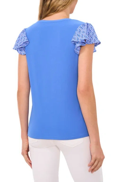 Cece Women's Mixed-media Flutter-sleeve Knit Top In Tropic Night Blue