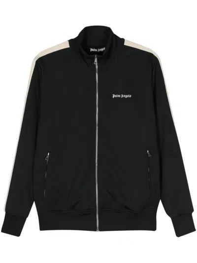 Palm Angels Black High Neck Sweatshirt With Logo Lettering On The Front In Wool Blend Man In Black