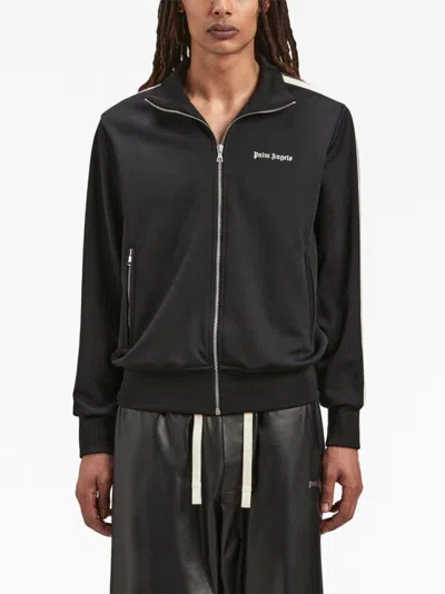 Palm Angels Black High Neck Sweatshirt With Logo Lettering On The Front In Wool Blend Man In Black