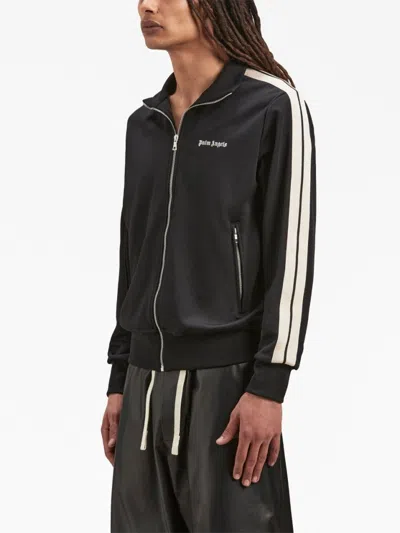 Palm Angels Black High Neck Sweatshirt With Logo Lettering On The Front In Wool Blend Man In Black