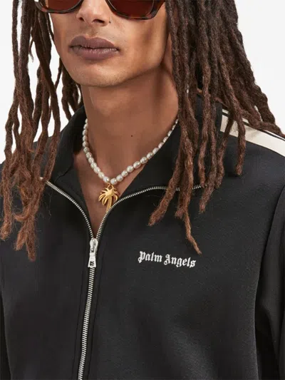 Palm Angels Black High Neck Sweatshirt With Logo Lettering On The Front In Wool Blend Man In Black