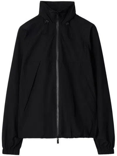 Burberry Logo Embossed Drawstring Jacket In Black