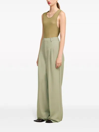 Ami Alexandre Mattiussi Ami Wide Leg Pleated Pants In Green