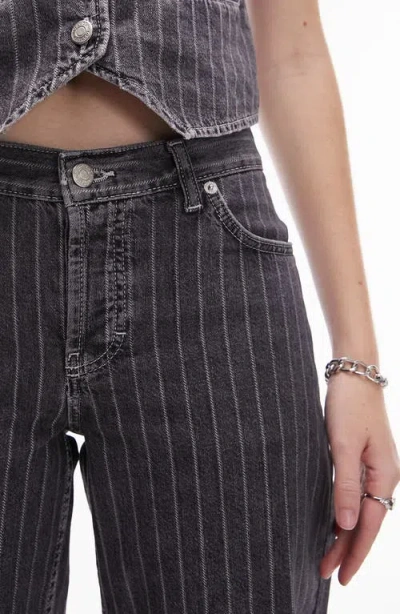 Topshop Ember Low Wide Pinstripe Jeans In Washed Black - Part Of A Set In Black
