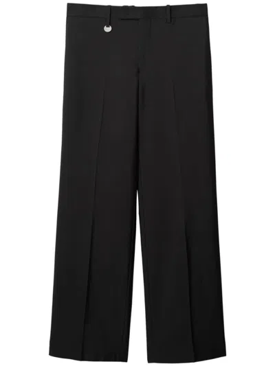 Burberry Suit Pants In Navy Blue Wool. Straight-leg Cut. Zippered Closure And Belt Clip. In Black