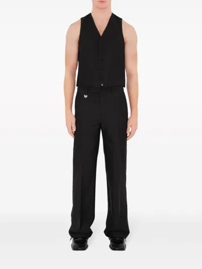 Burberry Suit Pants In Navy Blue Wool. Straight-leg Cut. Zippered Closure And Belt Clip. In Black
