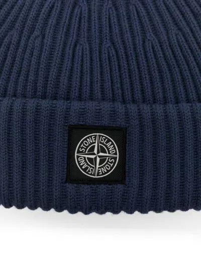 Stone Island Compass-patch Beanie In Blue