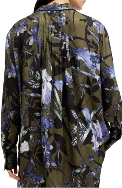 Allsaints Eve Floral Print Shirt In Deep Khaki Green