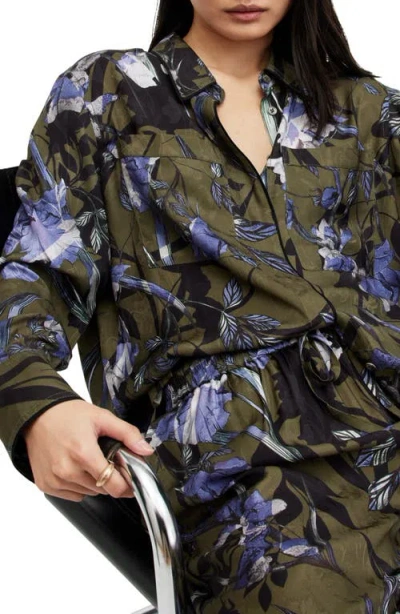 Allsaints Eve Floral Print Shirt In Deep Khaki Green