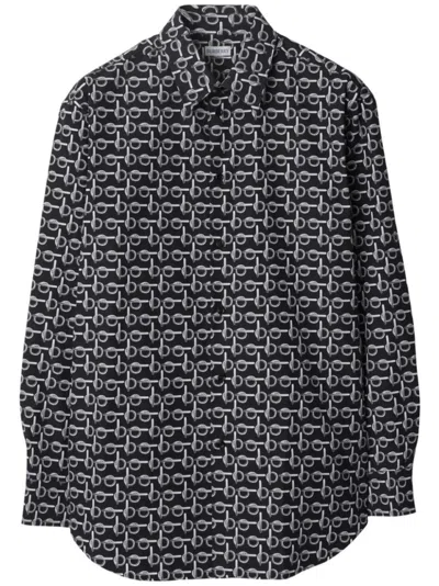 Burberry Long Sleeve Shirt With All-over Monogram Print In Black